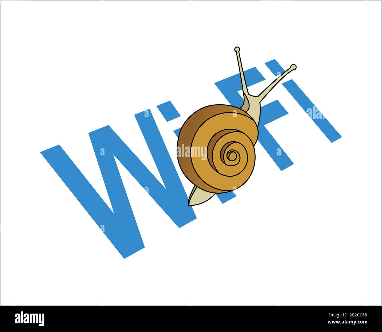 Schnecke Auf Dem Wort Wi-Fi. Langsame Internetgeschwindigkeit. Symbol für Langsamkeit. Moderne flache Vektorgrafiken auf weißem Hintergrund. Stock Vektor