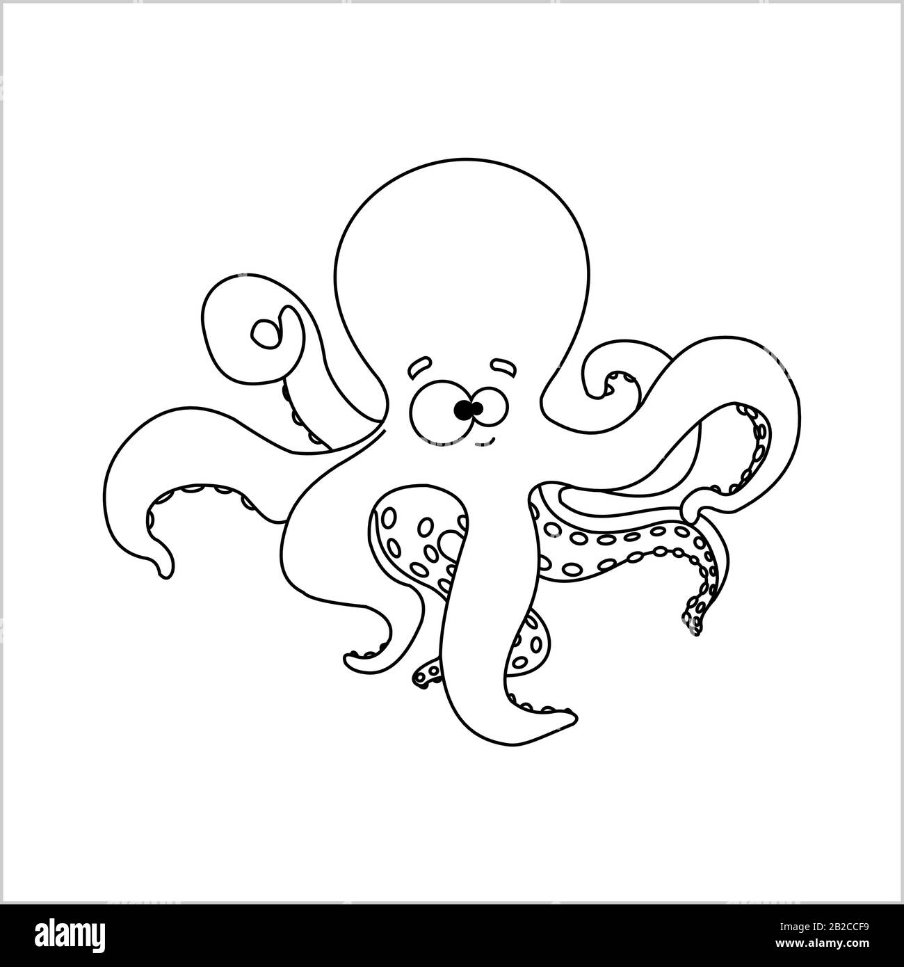 Kraken Lachelnder Tintenfisch Mit Saugern Auf Tentakeln Freundlicher Octopus Fur Kinder Malbucher Vektorbild Auf Weissem Hintergrund Umreissen Stock Vektorgrafik Alamy