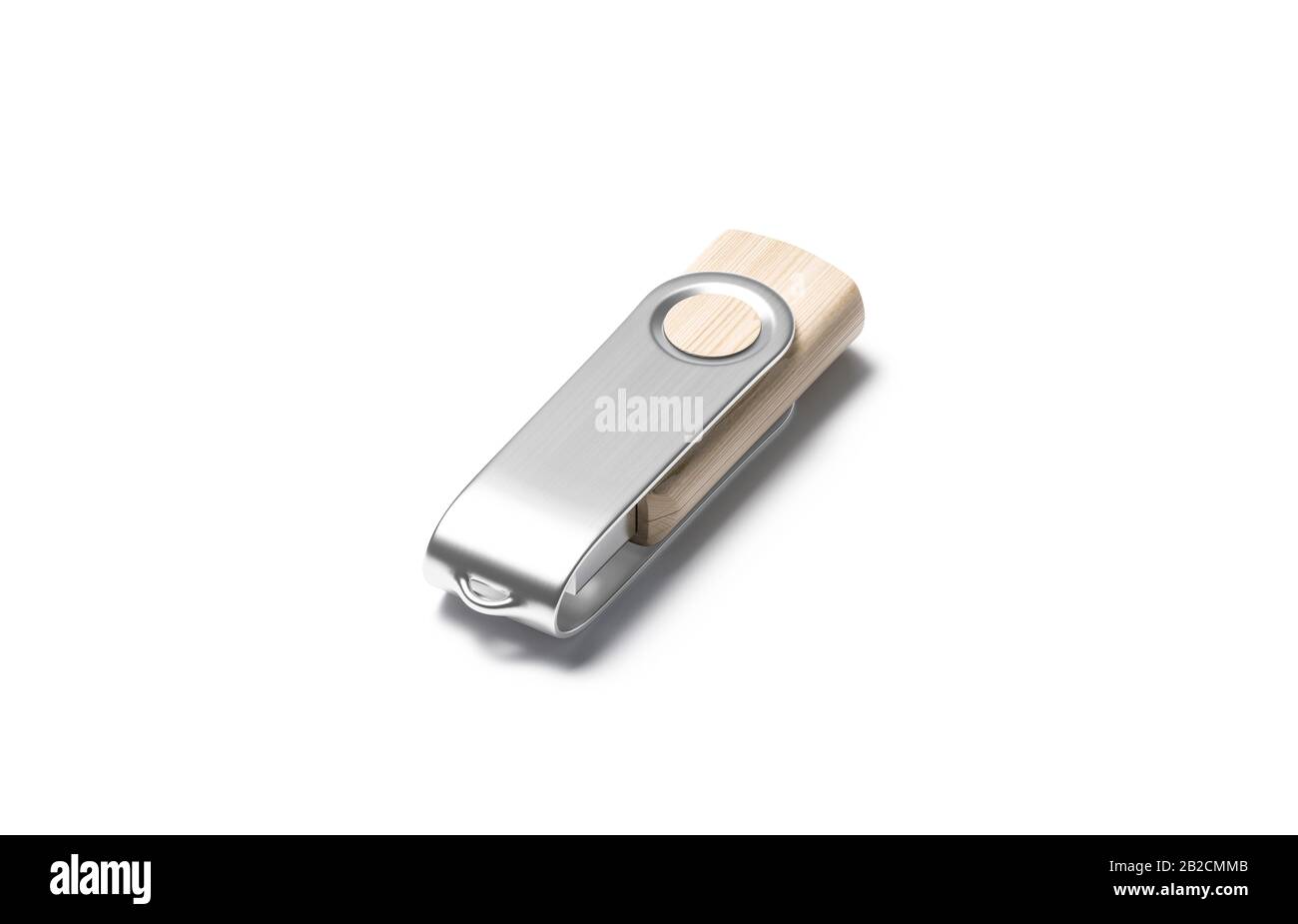 Blank Holz geschlossen usb-Stick mit silberner Kappe mockup, isoliert Stockfoto