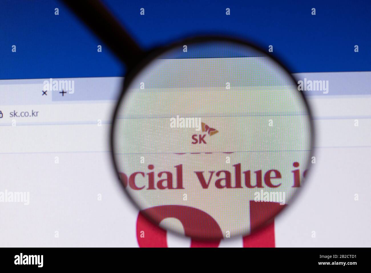 Los Angeles, Kalifornien, USA - 3. März 2020: Symbol auf der Homepage der Website von SK Holdings. Das Sk.co.kr Logo wird auf dem Bildschirm angezeigt, Und es Wird Eine Illustration Editorial angezeigt Stockfoto