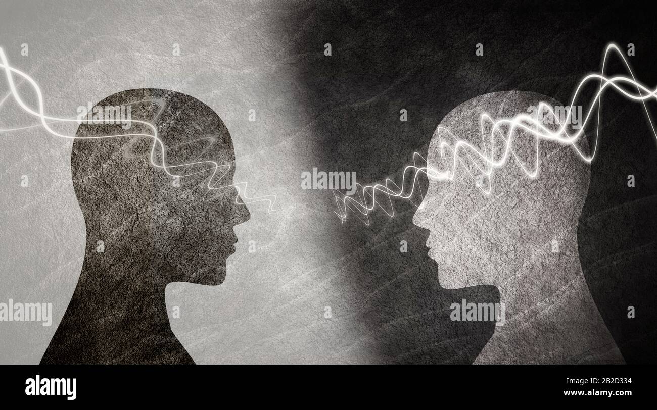 Entwicklung der Neurowissenschaften. Schulung von Menschen. Intelligenz - Kognition und Bildung.2 menschliche Köpfe in Silhouette Profil.Konzept der Erinnerung - Neurologie Stockfoto