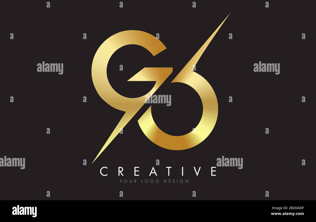 Go G O Golden Letter Logo Design mit Creative Cut. Kreatives Logo-Design mit schwarzem Hintergrund. Stock Vektor
