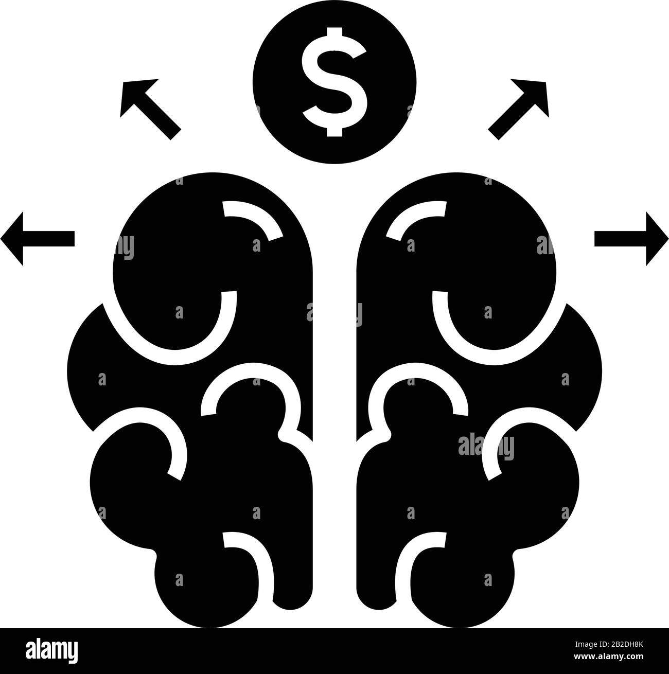Schwarze Symbole für die Einkommensplanung, Konzeptabbildung, Vektor-Flachsymbol, Glyph-Zeichen. Stock Vektor