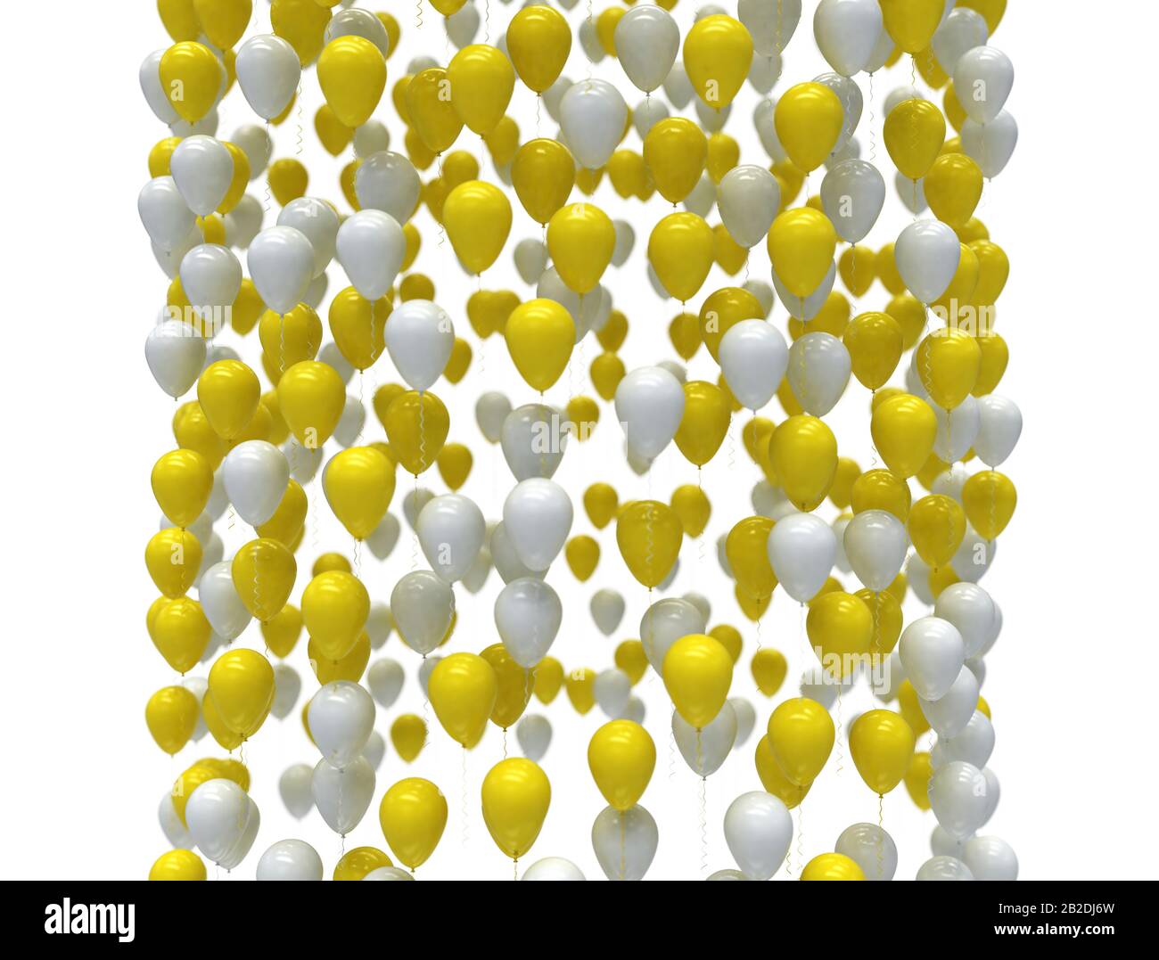Weiße und gelbe Festballons Hintergrund, isoliert. 3D-Rendering Stockfoto