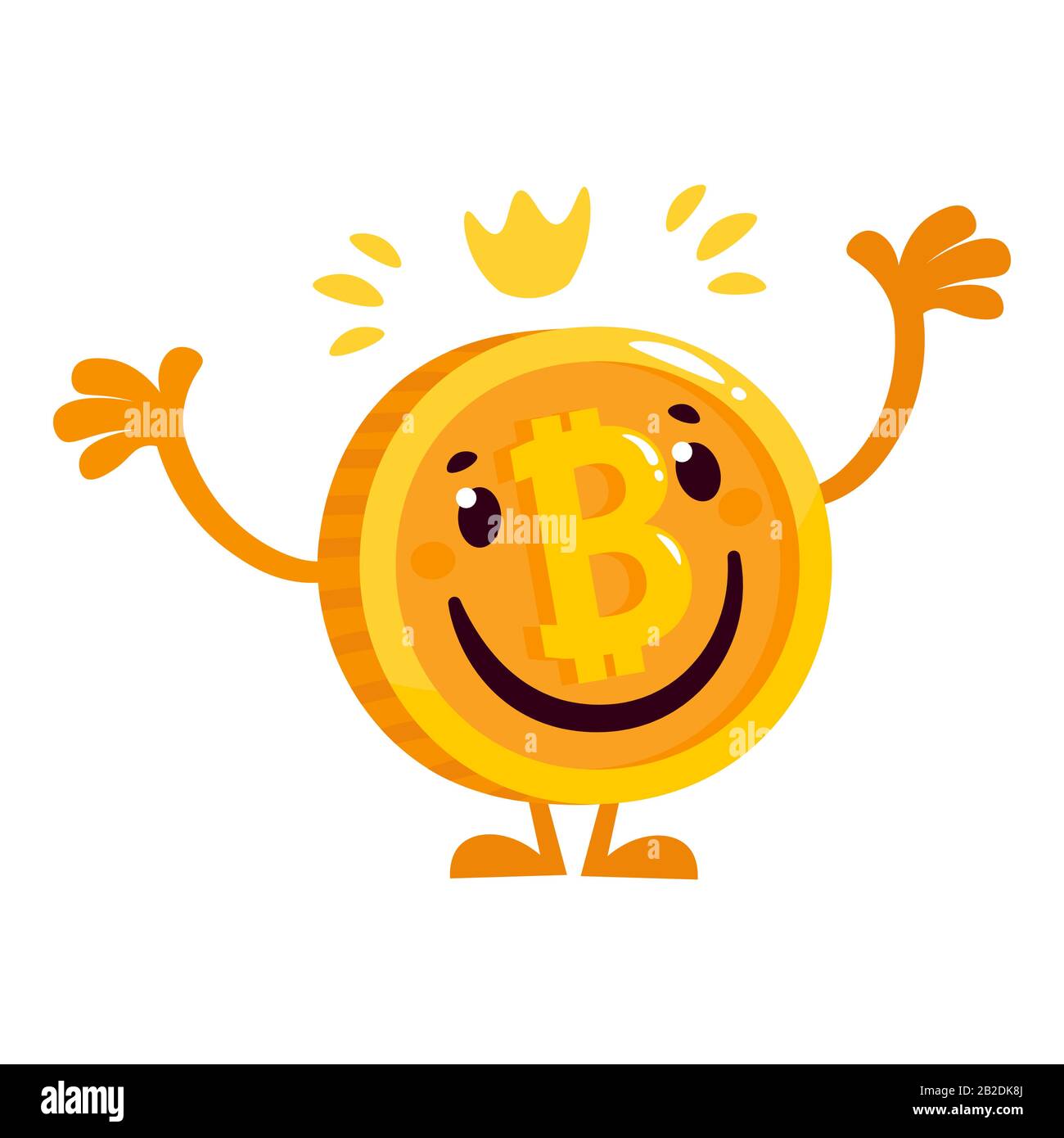 Flaches Cartoon Bitcoin. Goldenes Bitcoin Emoticon. Stock Vektor