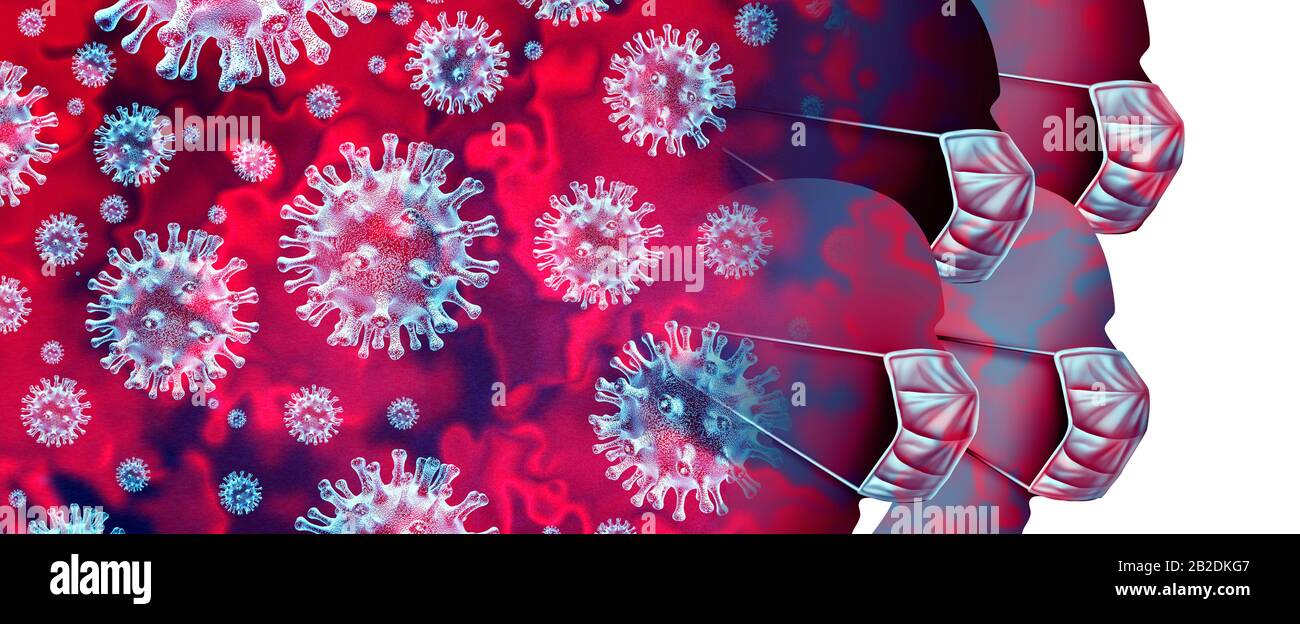 Pandemie-Virus-Ausbruch mit China Europa und den Vereinigten Staaten Grippeausbruch und ansteckende neuartige medizinische Krise der Coronavirus Influenza als Weltöffentlichkeit. Stockfoto