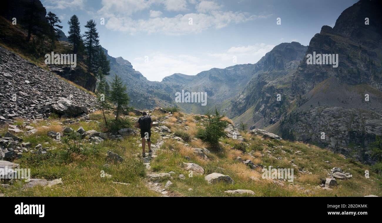 Wandern für die Gesundheit auf dem Naturpfad der Aurope alps Stockfoto