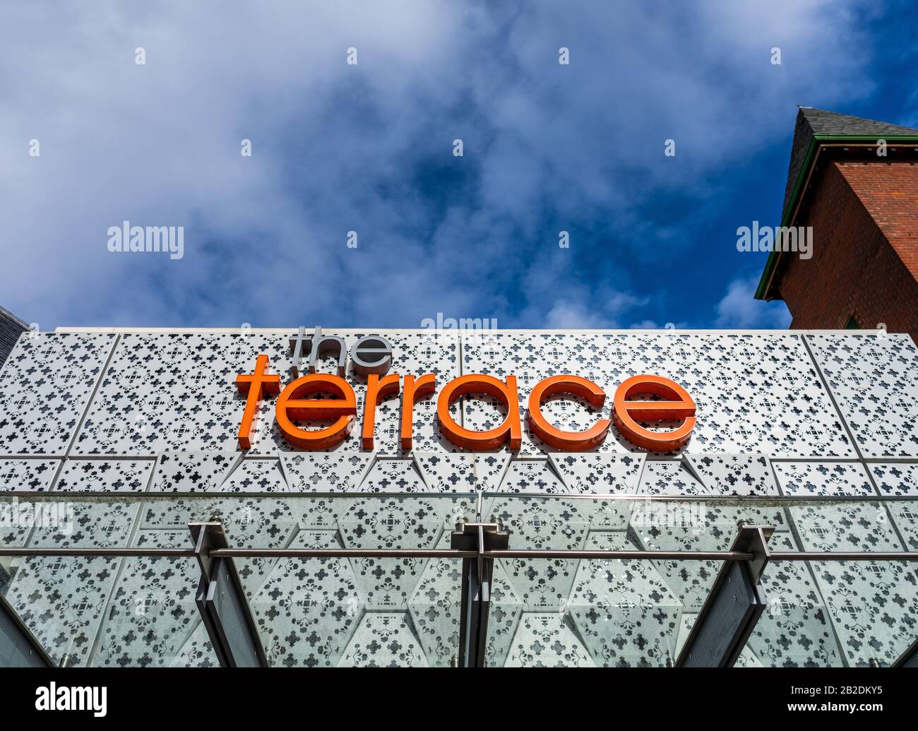 Die Terrasse Norwich. Der Terrace Entrance, Teil der Castle Mall Development in Central Norwich. Castle Quarter Norwich. Stockfoto