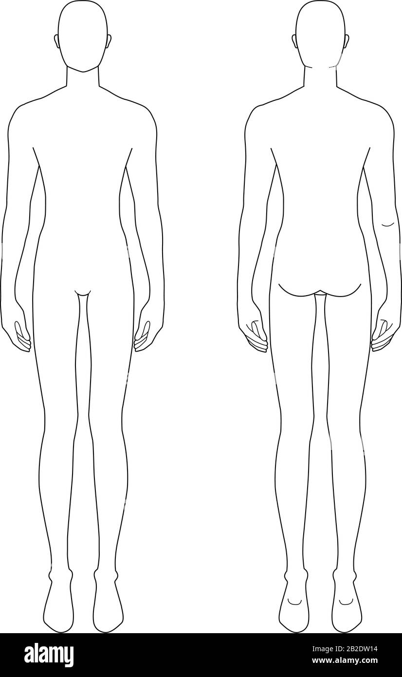 Modevorlage von stehenden Männern. 21 Kopfgröße für technisches For Blank Body Map Template
