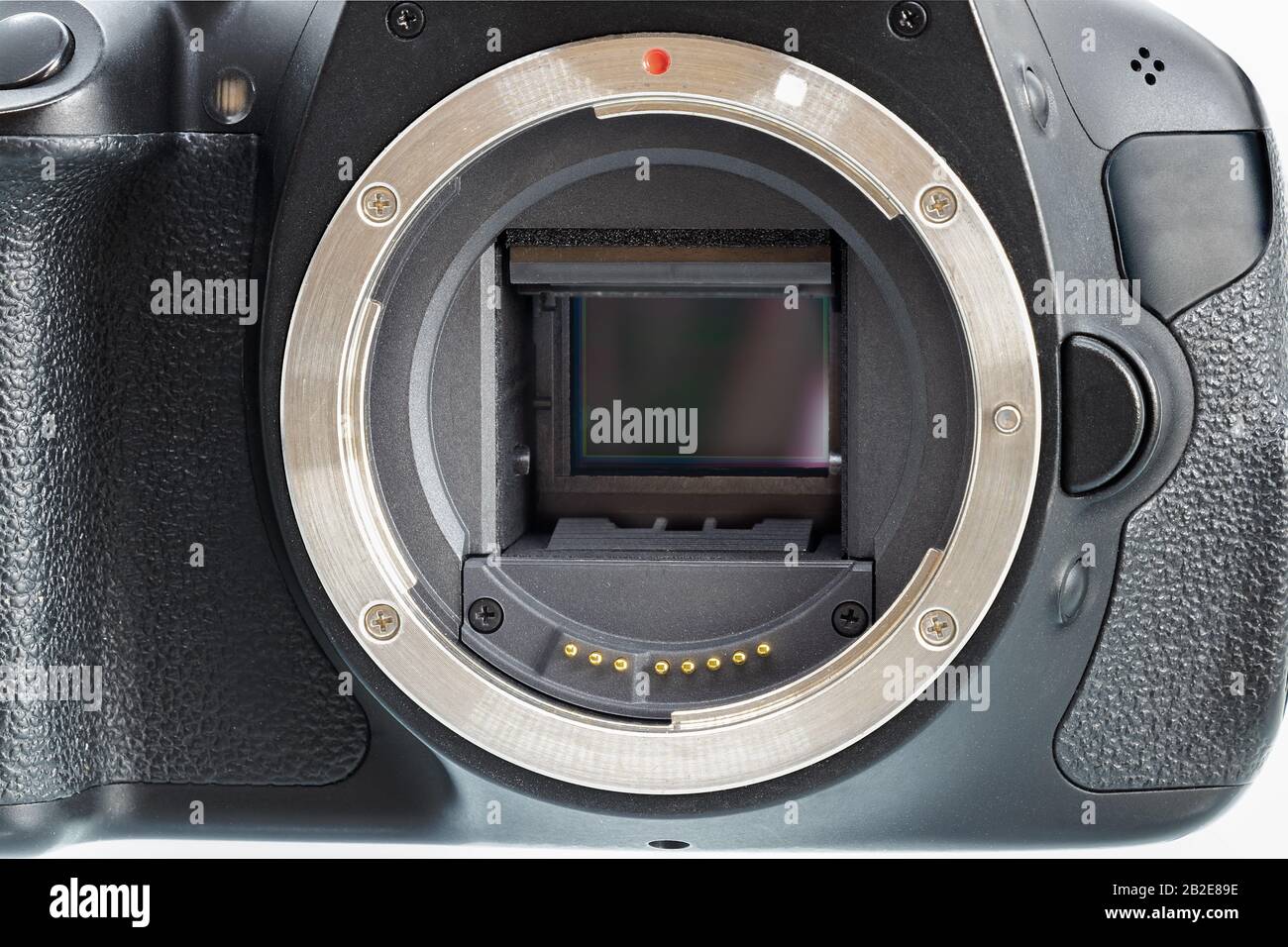 Sensor und Objektivfassung für digitale Reflexkamera in Nahaufnahme Stockfoto