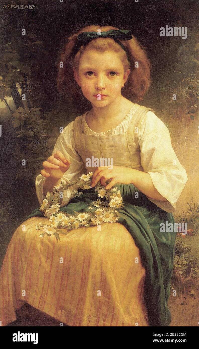 Child Fleiding A Crown (1874) French Academic Painting von William-Adolphe Bouguereau - Sehr hochauflösendes und hochwertiges Bild Stockfoto