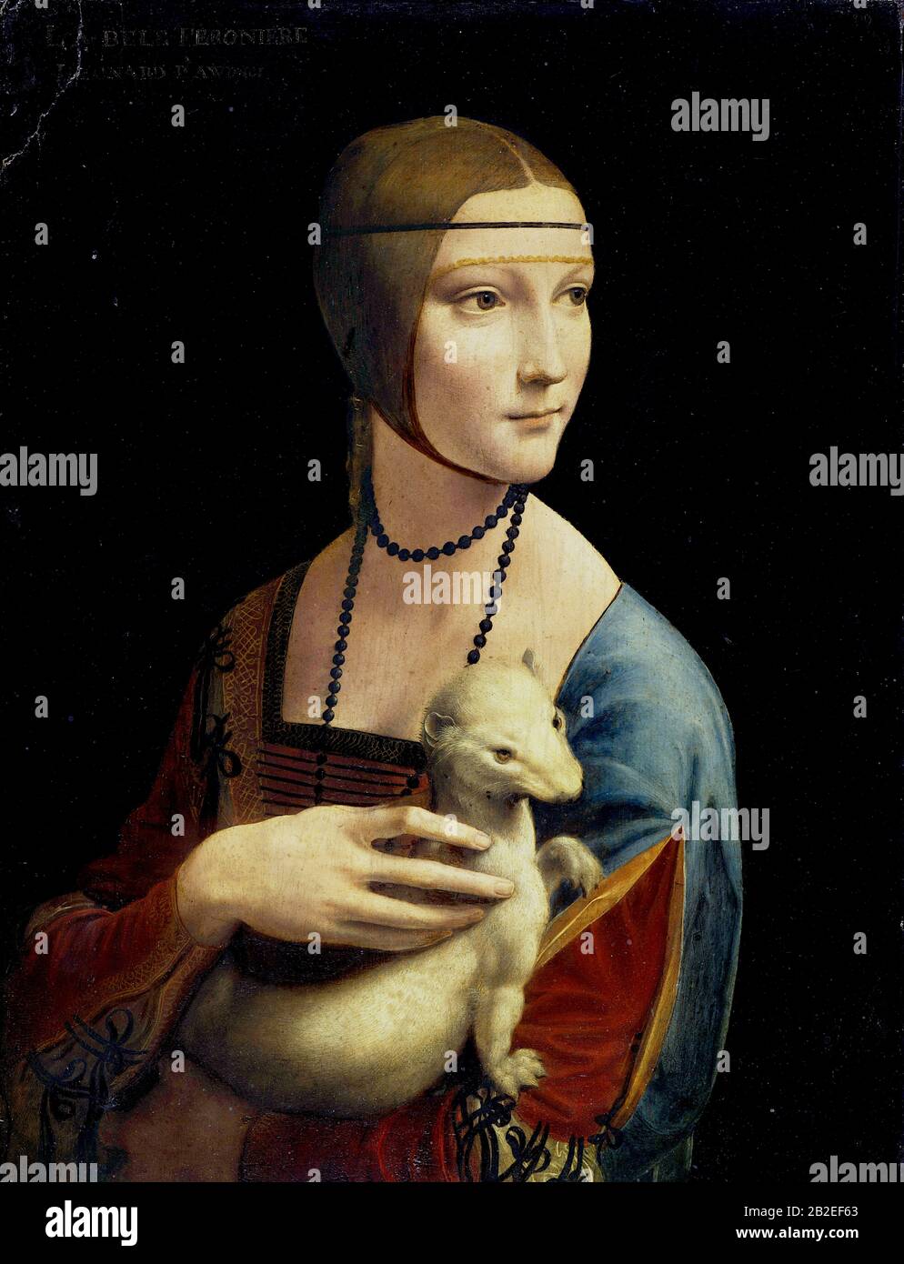 The Lady with an Ermine (Porträt von Cecilia Gallerani) (ca. 1490) von Leonardo da Vinci - Sehr hochwertiges und hochauflösendes Bild Stockfoto