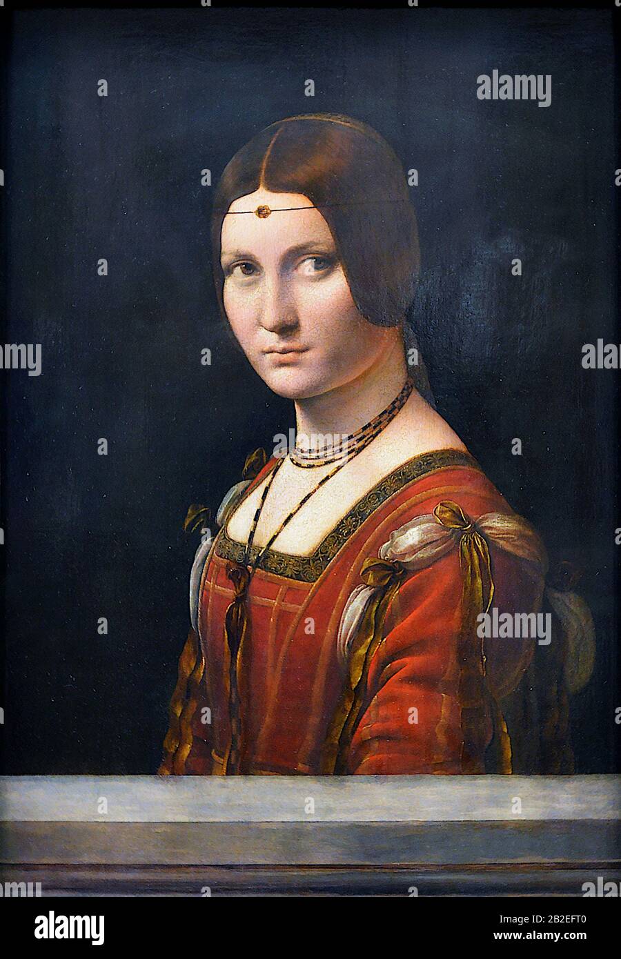 La belle ferronnière (Porträt einer Unbekannten Frau) (ca. 1490) von Leonardo da Vinci - Sehr hochwertige und hochauflösende Bilder Stockfoto