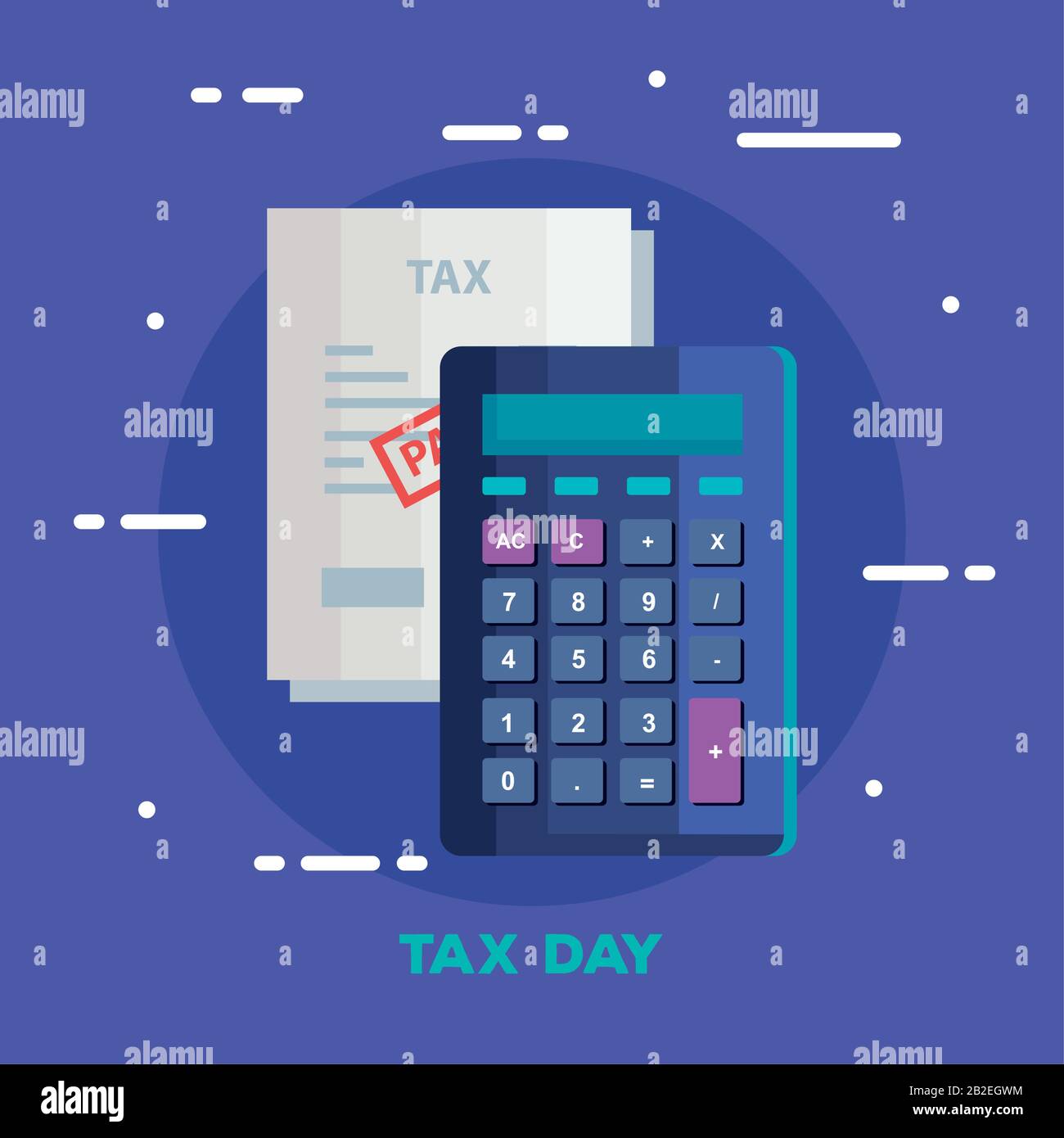 Tax Day Poster mit Rechner und Dokument Stock Vektor