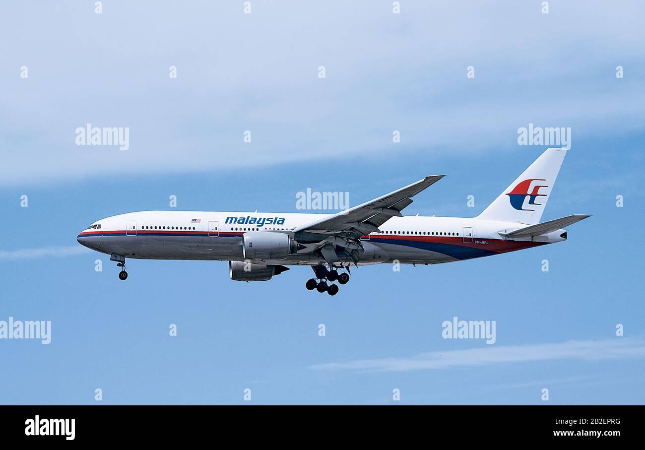 Malaysia Airlines Boeing 777 Jet Landing Stockfoto