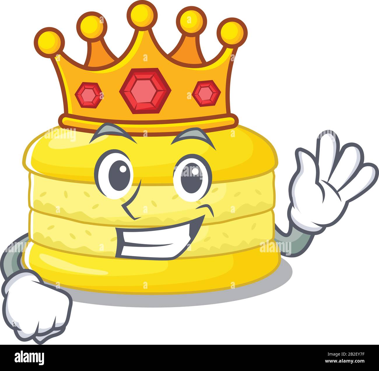 Ein Cartoon-Maskottchen-Design aus Zitronenmakaron trat als König auf der Bühne auf Stock Vektor