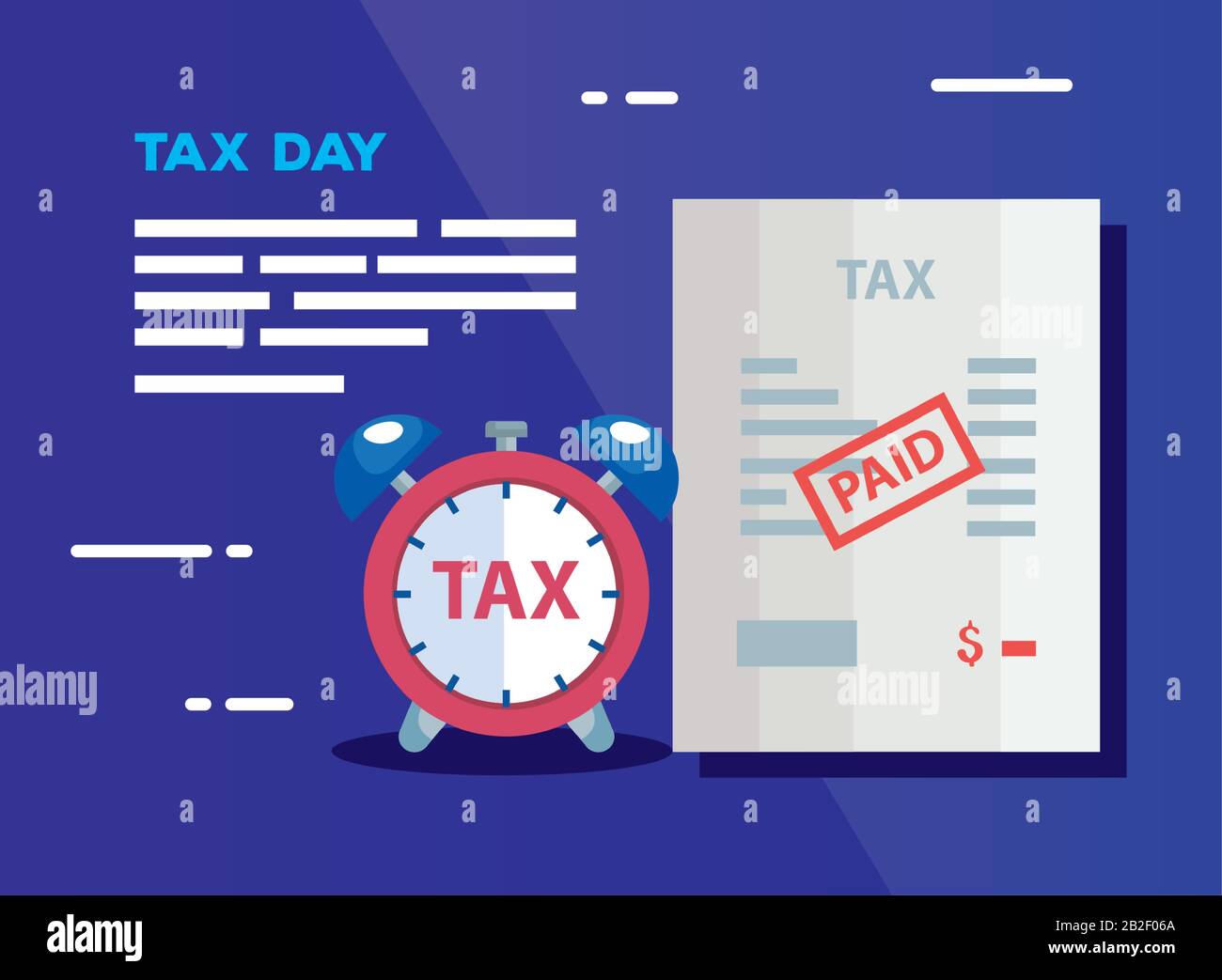 Tax Day Poster mit Dokument und Wecker Stock Vektor