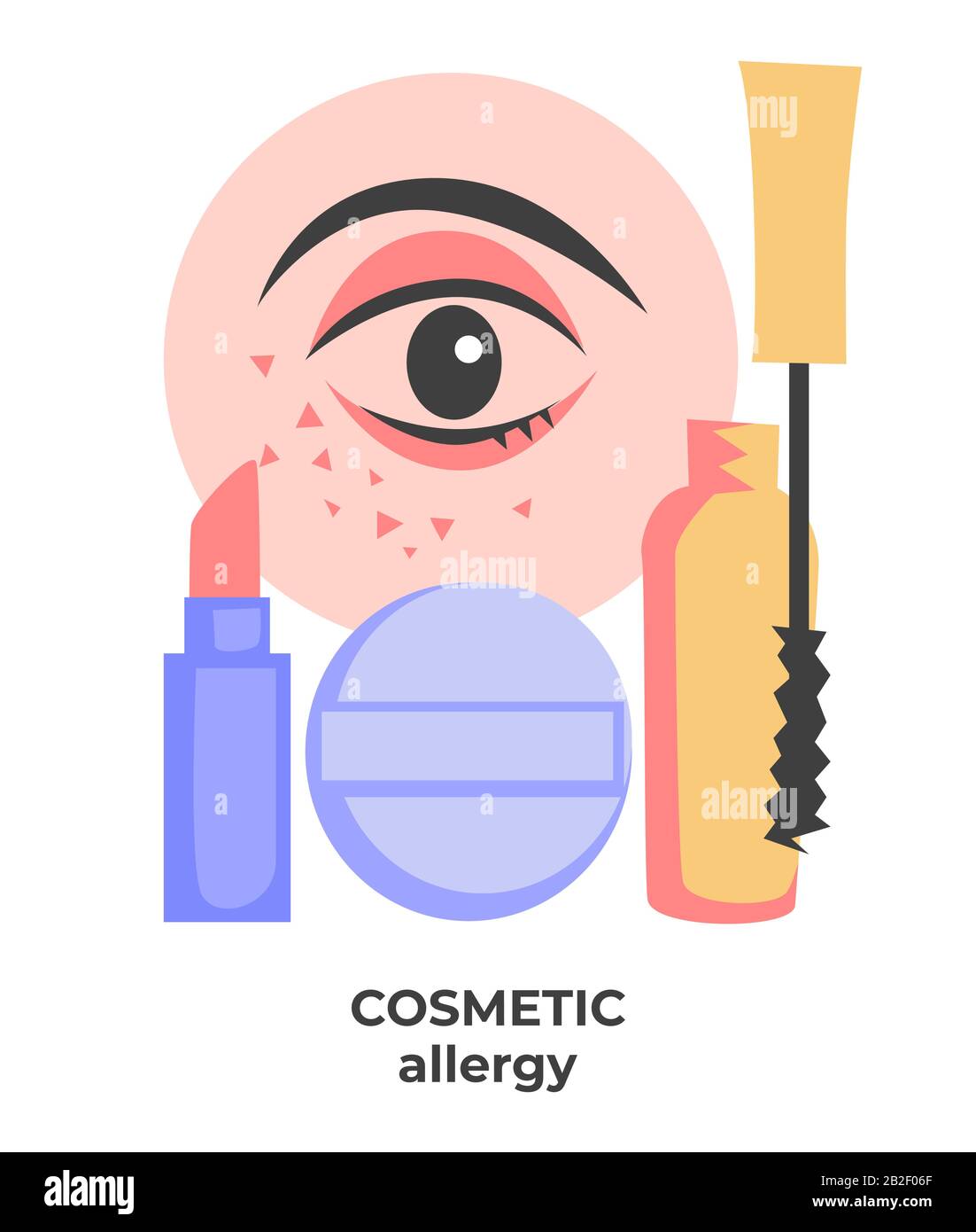 Hautpflege und kosmetische Allergie, Akne auf der Haut, Mascara und Lippenstift Stock Vektor