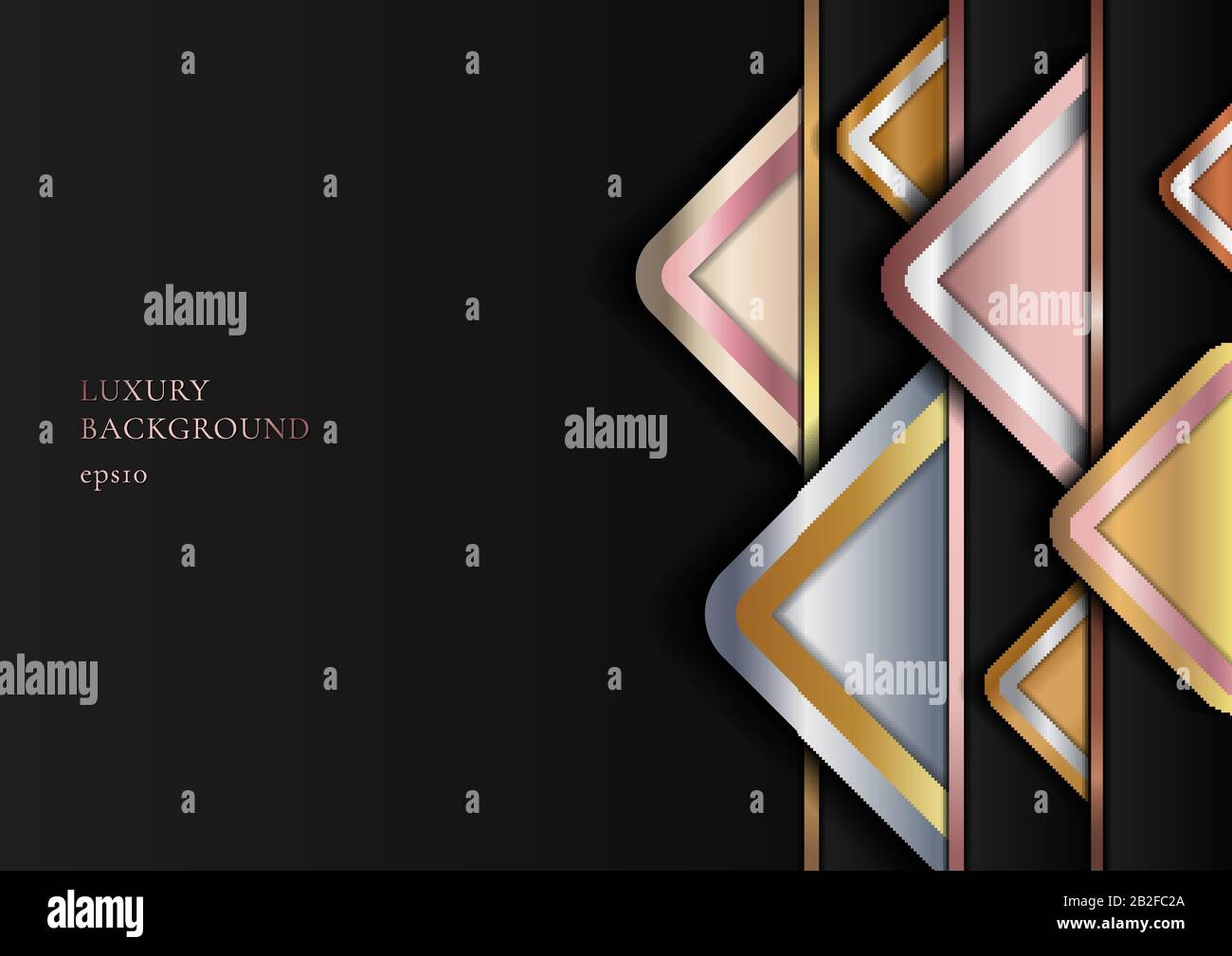 Abstrakter Moderner Luxus-Stil Mit Geometrischem Golden, Pink Gold, Silberfarbenem Metallic auf schwarzem Hintergrund. Vektorgrafiken Stock Vektor