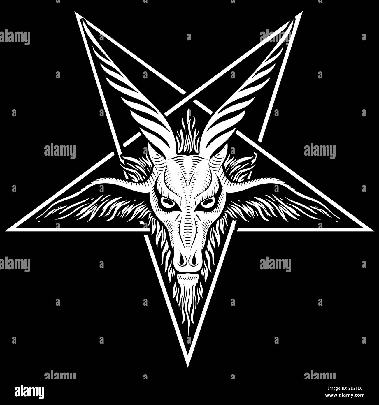 Das Pentagramm, das Zeichen Luzifers. Der Kopf einer gemordeten Ziege in einem Pentagramm. Sigil von Baphomet Stock Vektor