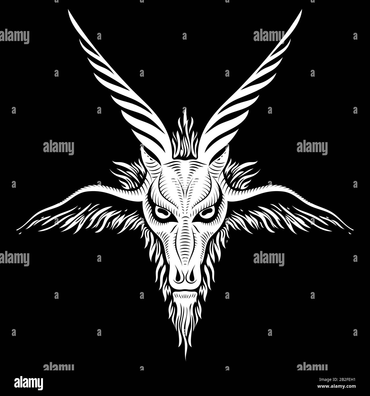 Das Pentagramm, das Zeichen Luzifers. Der Kopf einer gemordeten Ziege. Sigil von Baphomet Stock Vektor