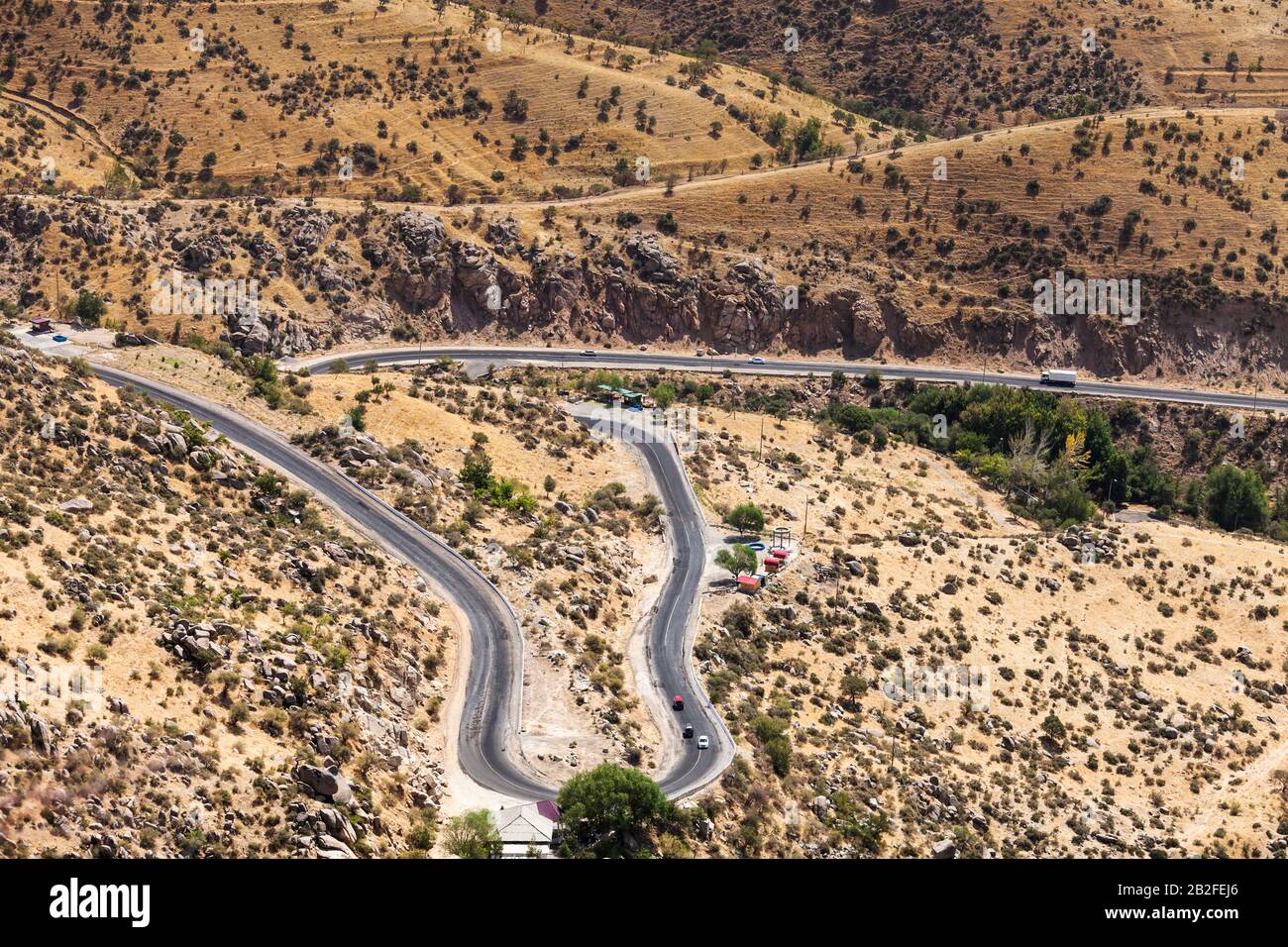 Gebirgspass der Straße M39, Region Qashqadaryo, Usbekistan, Zentralasien, Asien Stockfoto