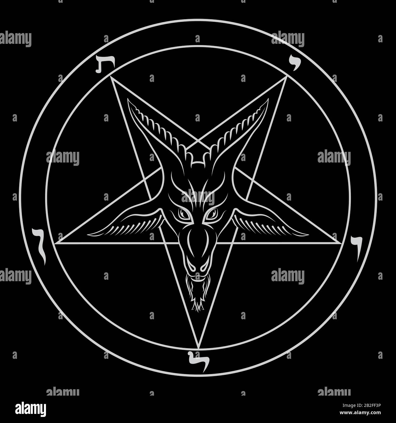 Das Pentagramm, das Zeichen Luzifers. Der Kopf einer gemordeten Ziege in einem Pentagramm. Sigil von Baphomet Stock Vektor