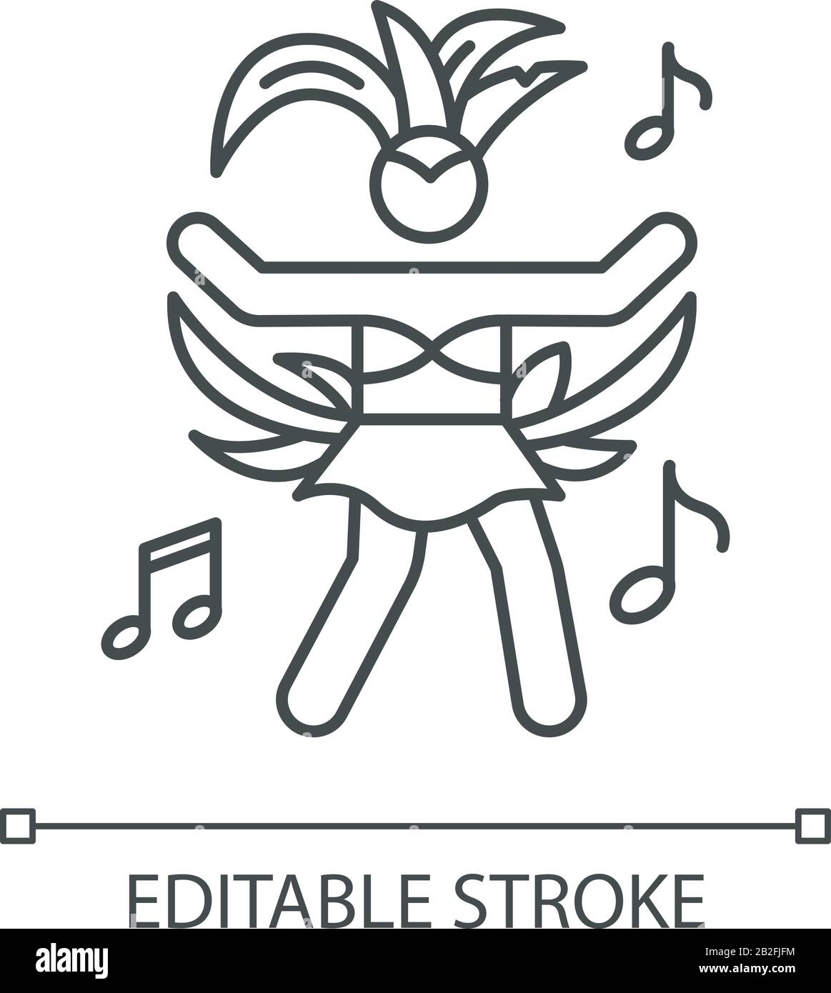 Tanzende Dame Orange Pixel perfekte lineare Ikone. Samba. Damen Karneval Kostüm. Karneval in Brasilien. Anpassbare Abbildung mit dünner Linie. Kontursymbol Stock Vektor