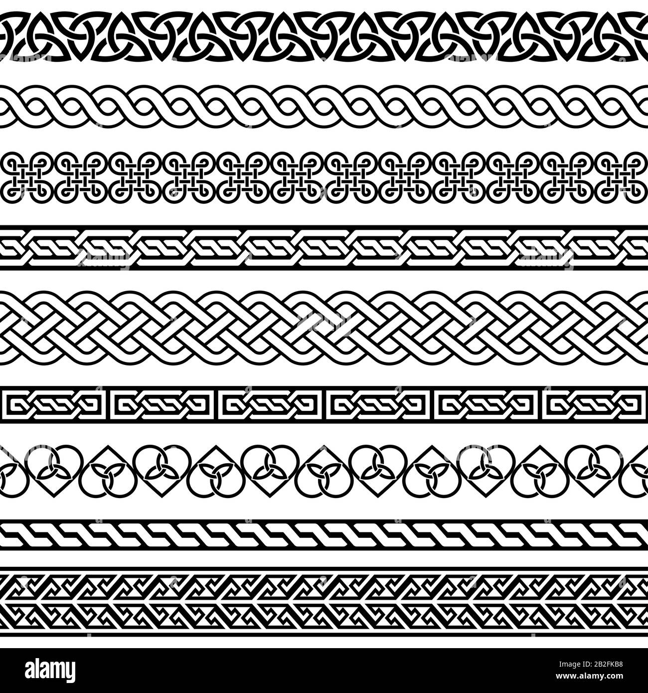 Celtic Vector Semaless Border Pattern Collection, Irish Fleided Frame Designs für Grußkarten, St Patrick's Day Celebration Stock Vektor