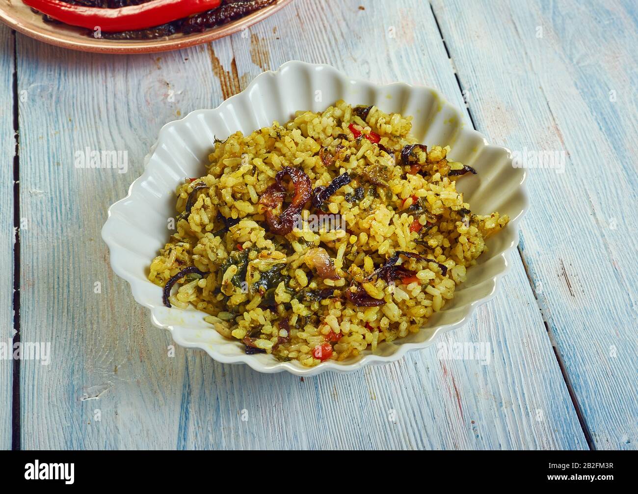 Charcuterie Fried Rice, Chinesisch-italienischer Masch-up von gebratenem Reis Stockfoto