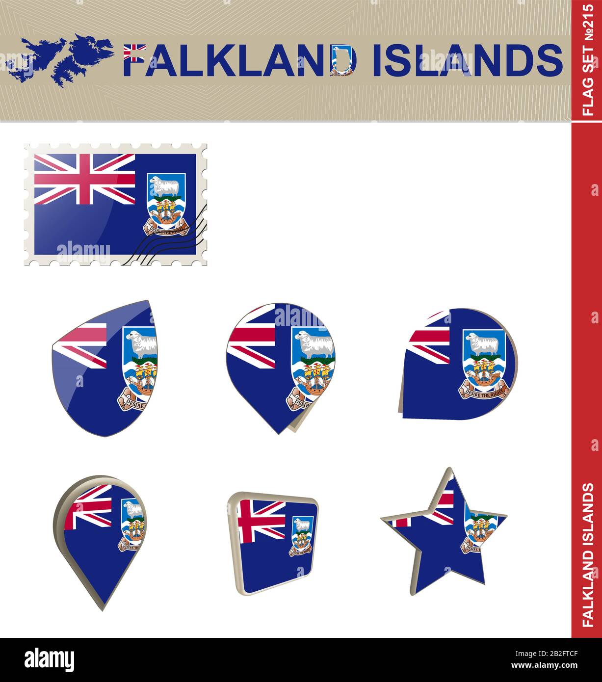 Falkland Islands Flag Set, Flag Set #215. Vektor. Stock Vektor