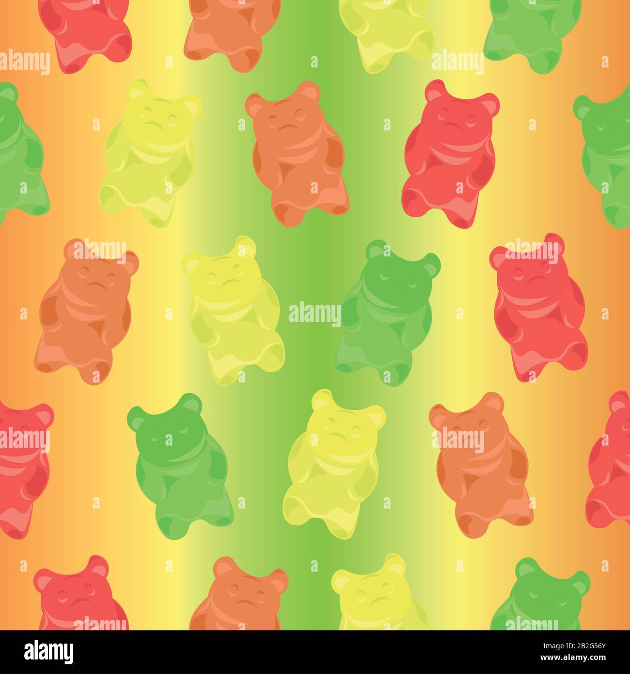 Muster Gummibären auf einem bunten hellen Hintergrund. Kinder- und Sommerdesign. Stock Vektor