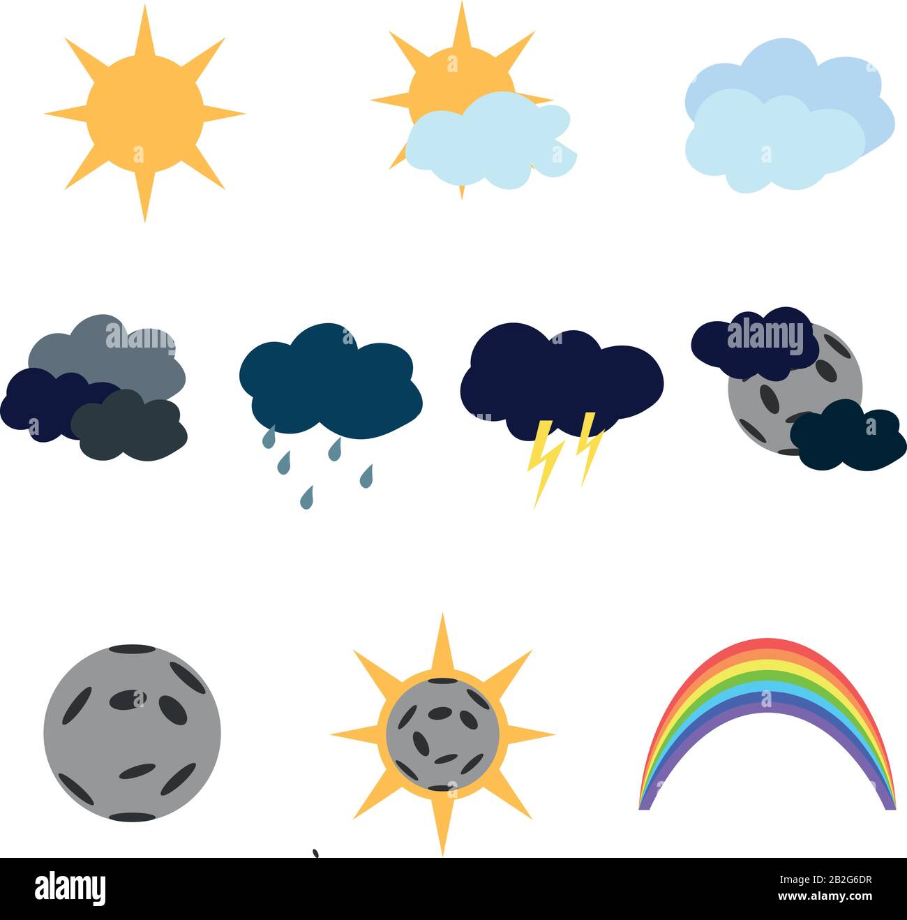 Klares, übergiebeltes Wetter. Sonnenfinsternis, Regenbogen. Stock Vektor