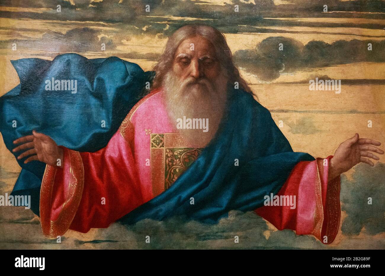 Italien Marken Pesaro - Bürgermuseum - Kunstgalerie - Ewiger Vater: Öl an der Tafel von Giovanni Bellini 1505 Stockfoto