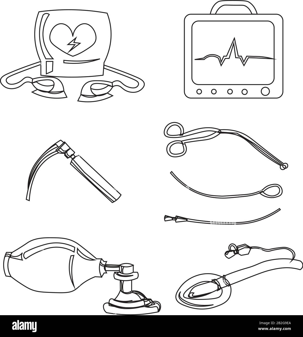 Satz von Objekten zur Herz-Lungen-Wiederbelebung. Dringende Pflege. Medizinische Geräte. Stock Vektor