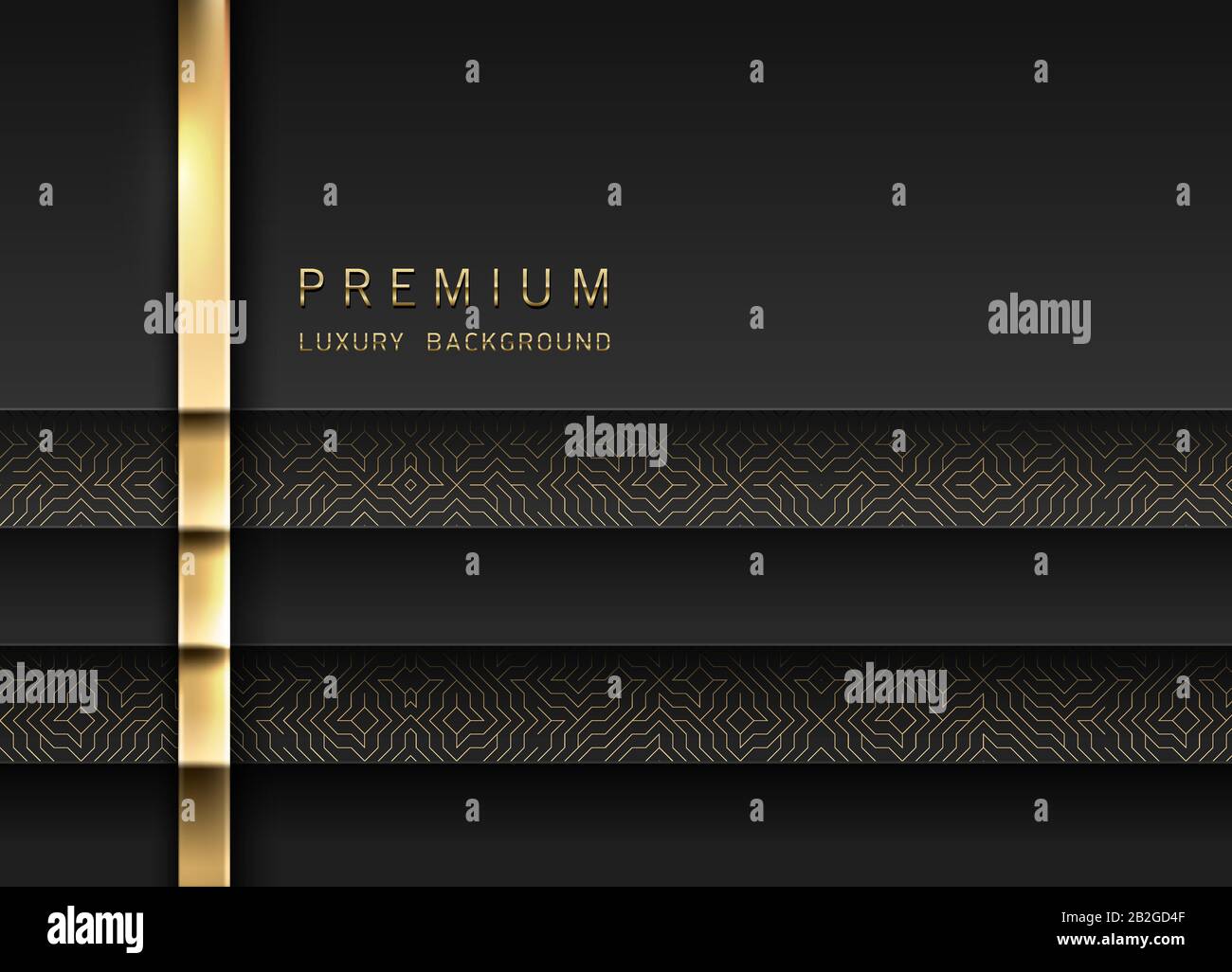 Vector Luxury Tech Hintergrund. Stapel aus schwarzer Papiermaterialschicht mit goldenem Streifen und goldenem geometrischem Muster. Erstklassiges Design. Stock Vektor Vector Luxury Tech Hintergrund. Stapel aus schwarzer Papiermaterialschicht mit goldenem Streifen und goldenem geometrischem Muster. Erstklassiges Design. Stock Vektor