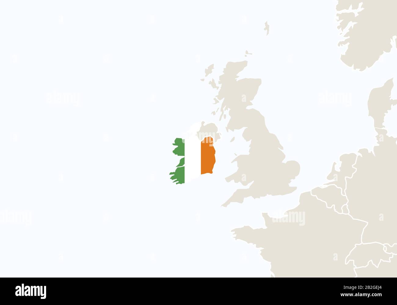 Europa mit hervorgehobener Irlandkarte. Vektorgrafiken. Stock Vektor