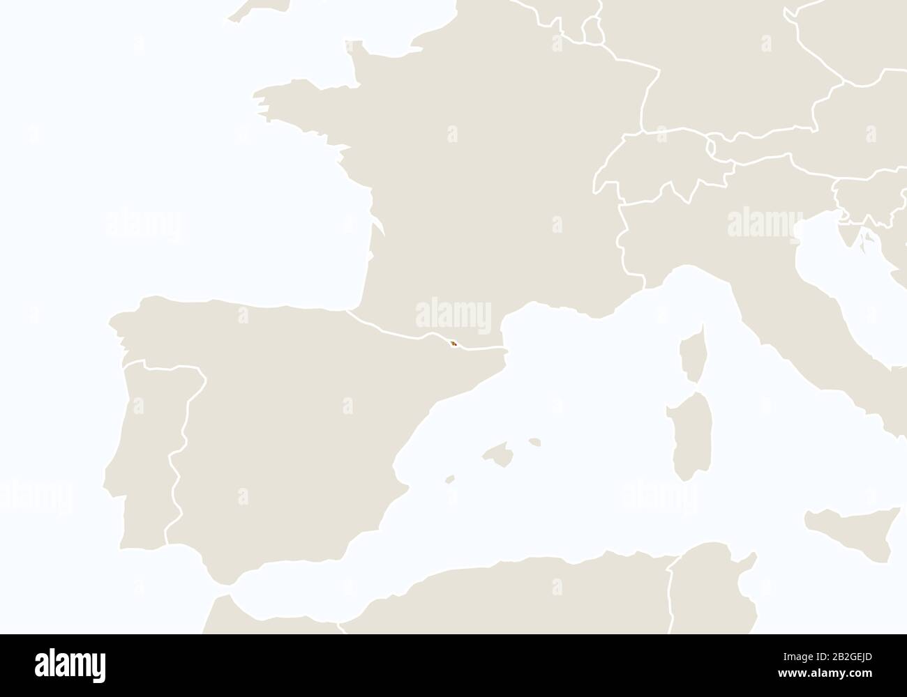 Europa mit hervorgehobener Andorra-Karte. Vektorgrafiken. Stock Vektor