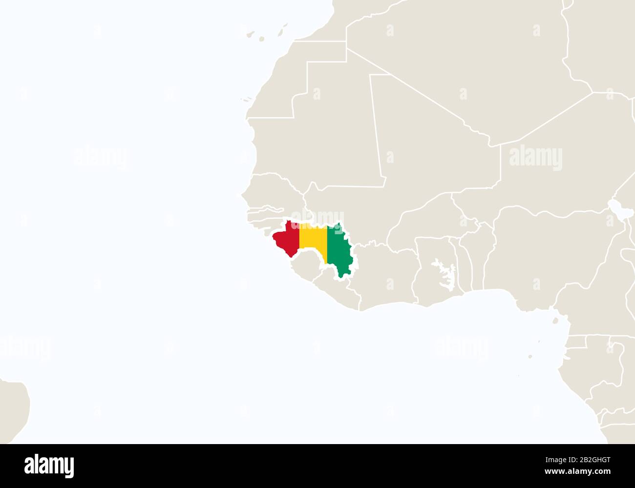 Afrika mit hervorgehobener Guinea-Karte. Vektorgrafiken. Stock Vektor