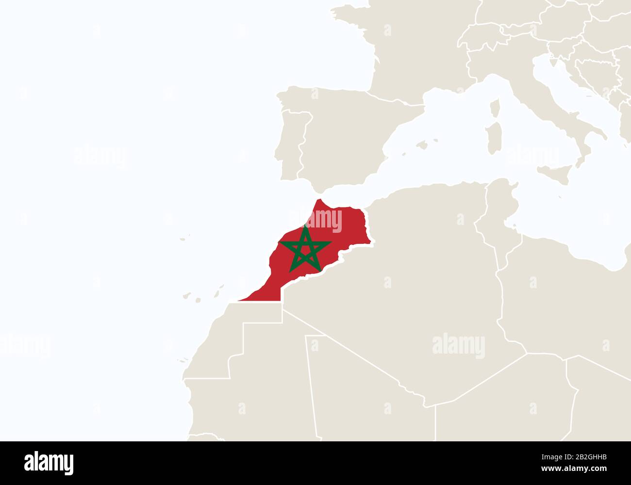 Afrika mit hervorgehobener marokkanischer Karte. Vektorgrafiken. Stock Vektor