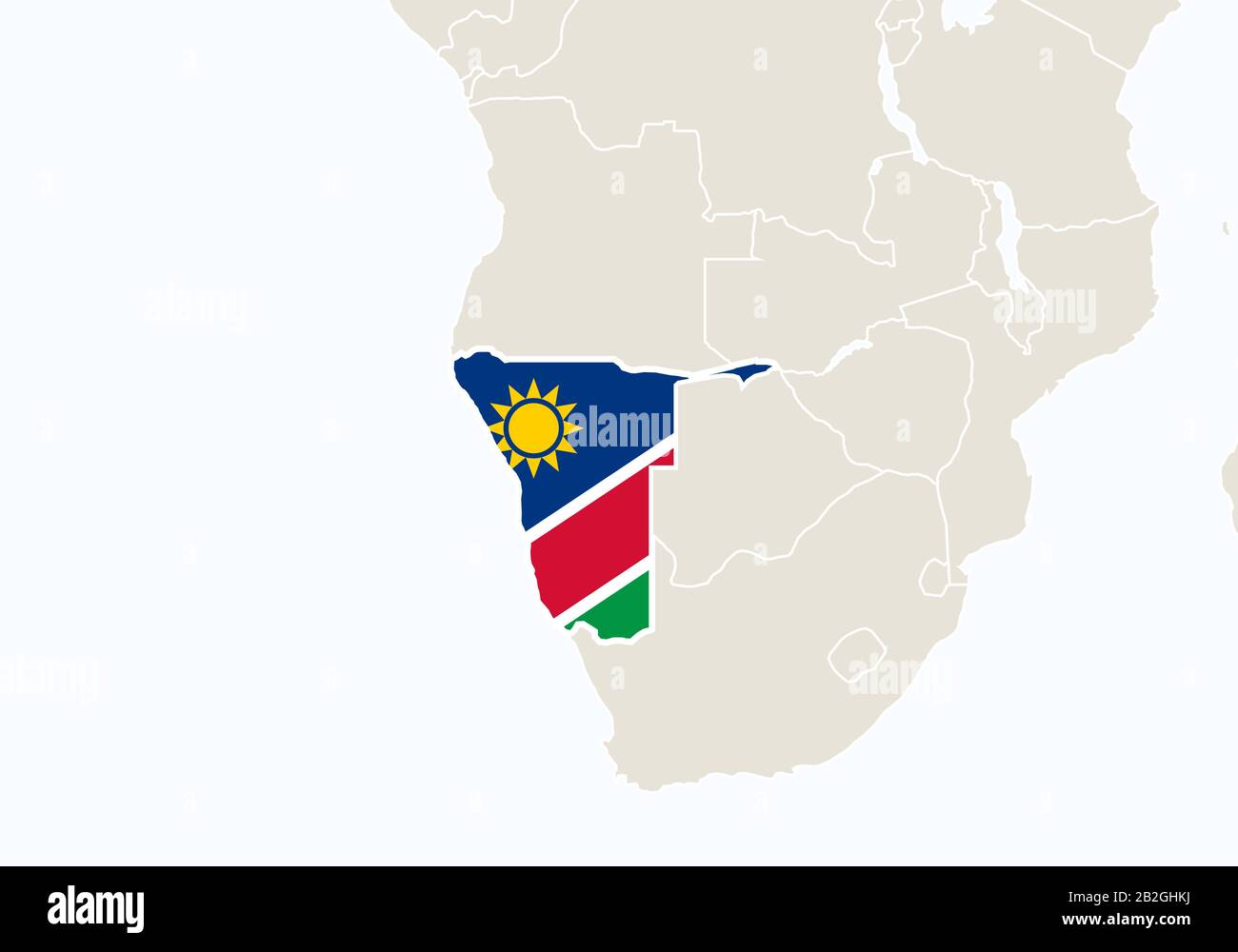 Afrika mit hervorgehobener Karte von Namibia. Vektorgrafiken. Stock Vektor