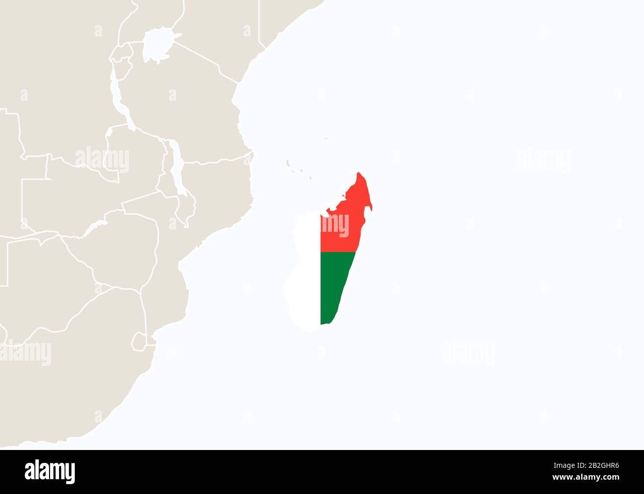 Afrika mit hervorgehobener Karte aus Madagaskar. Vektorgrafiken. Stock Vektor