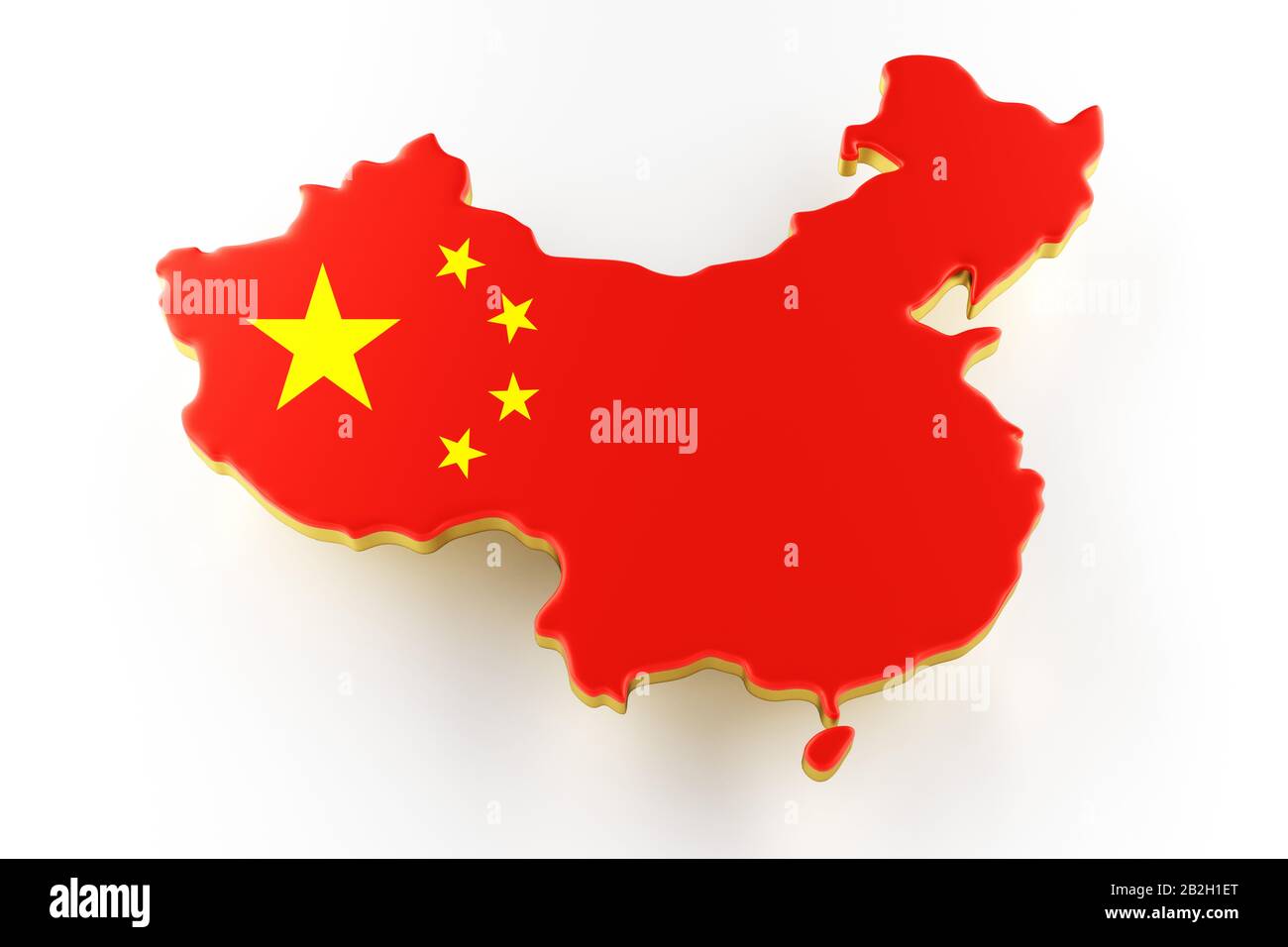 3D-Karte von China. Karte der chinesischen Landgrenze mit Flagge. China Karte auf weißem Hintergrund. 3D-Rendering Stockfoto