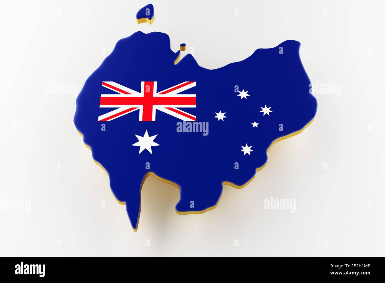 3D-Karte von Australien. Karte der australischen Landgrenze mit Flagge. Australische Karte auf weißem Hintergrund. 3D-Rendering Stockfoto