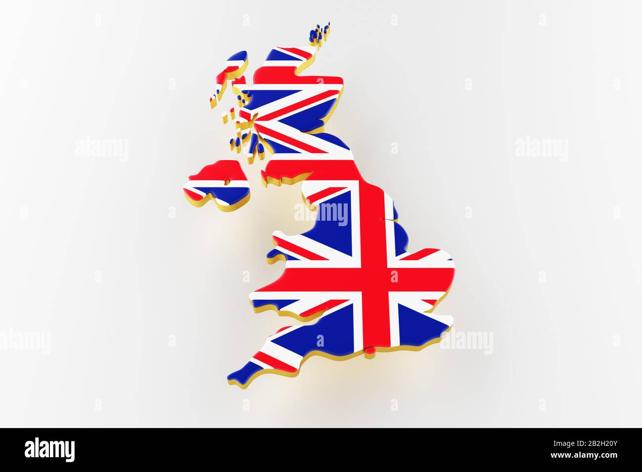 3D-Karte von Großbritannien. Karte von Großbritannien Landgrenze mit Flagge. Großbritannien Karte auf weißem Hintergrund. 3D-Rendering Stockfoto