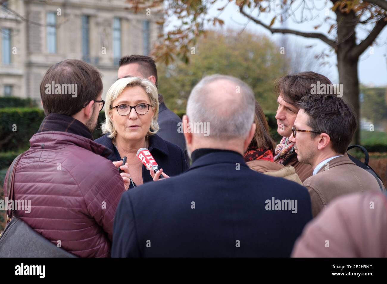 Medieninterview mit Marine Le Pen Stockfoto