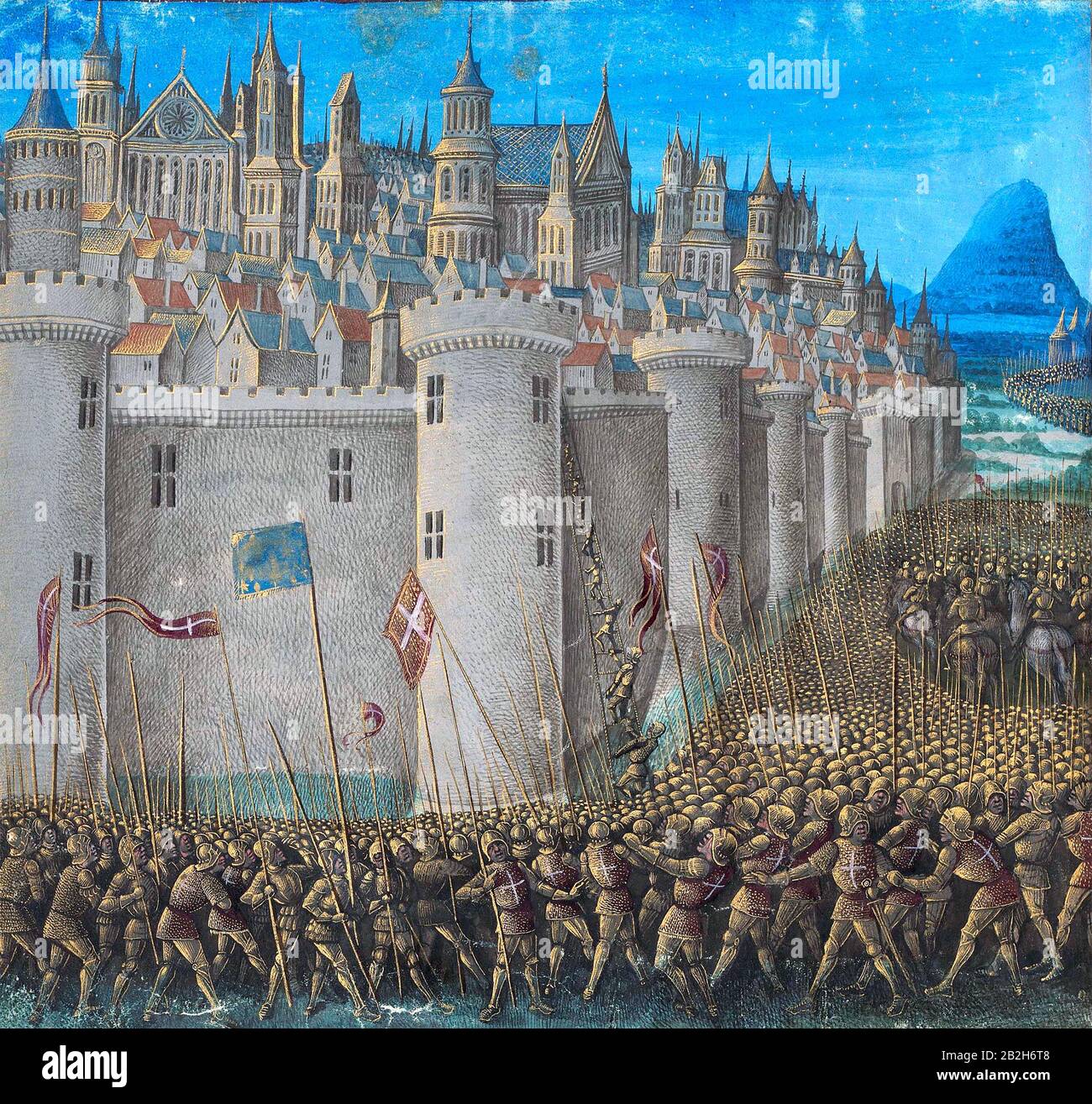 Belagerung VON ANTIOCHIA 1097-98 in einer Miniatur aus dem 15. Jahrhundert. Die heutige Stadt ist Antakya. Stockfoto