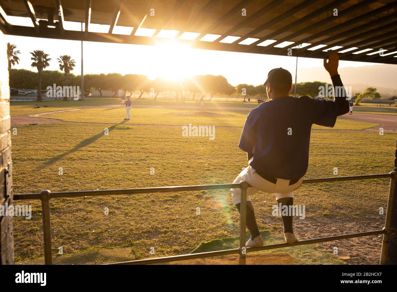 Baseballspieler vor dem Spiel Stockfoto