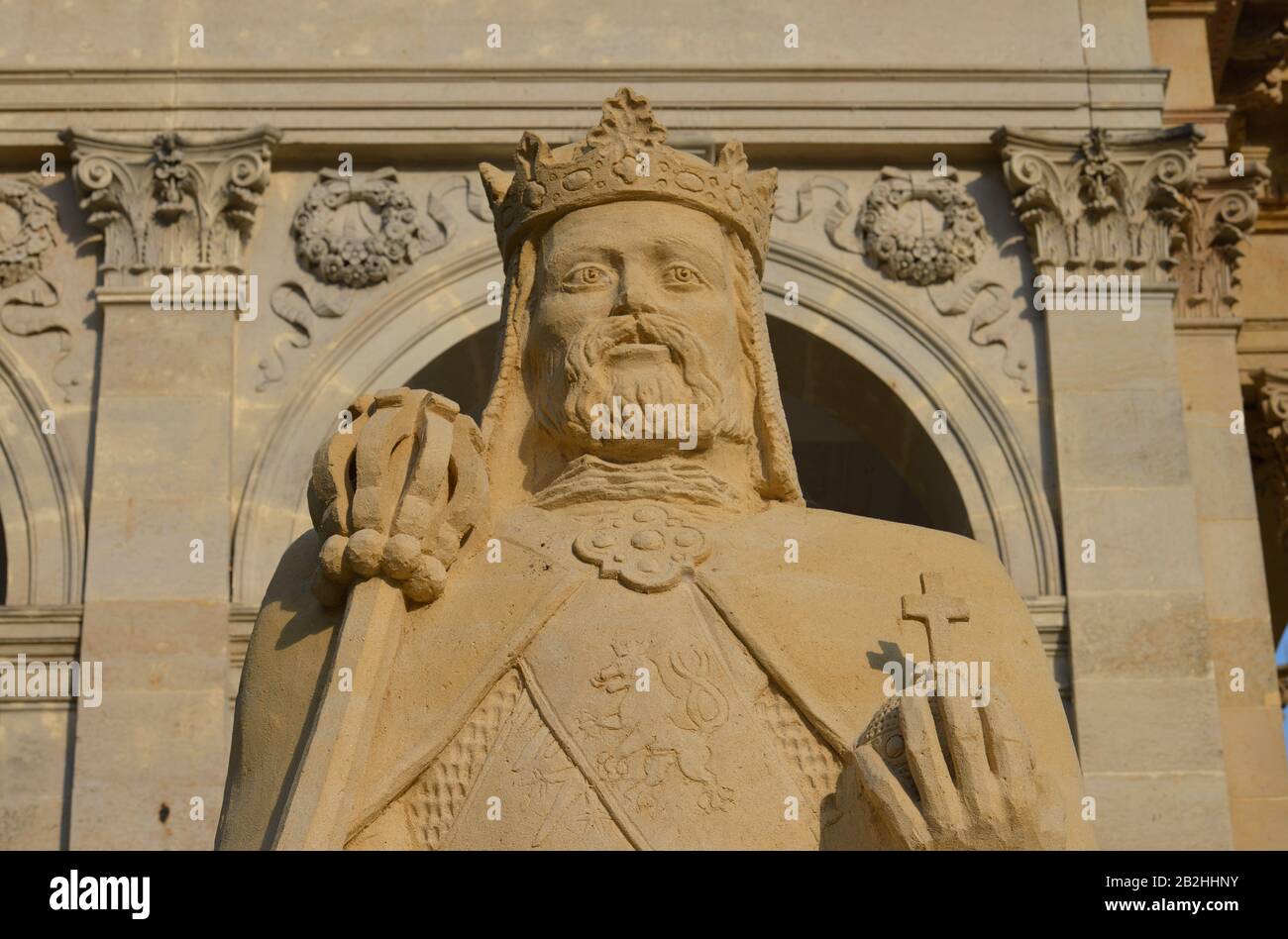 Sandskulptur, Kaiser Karl IV., Karlsbad, stilsicheren Stockfoto