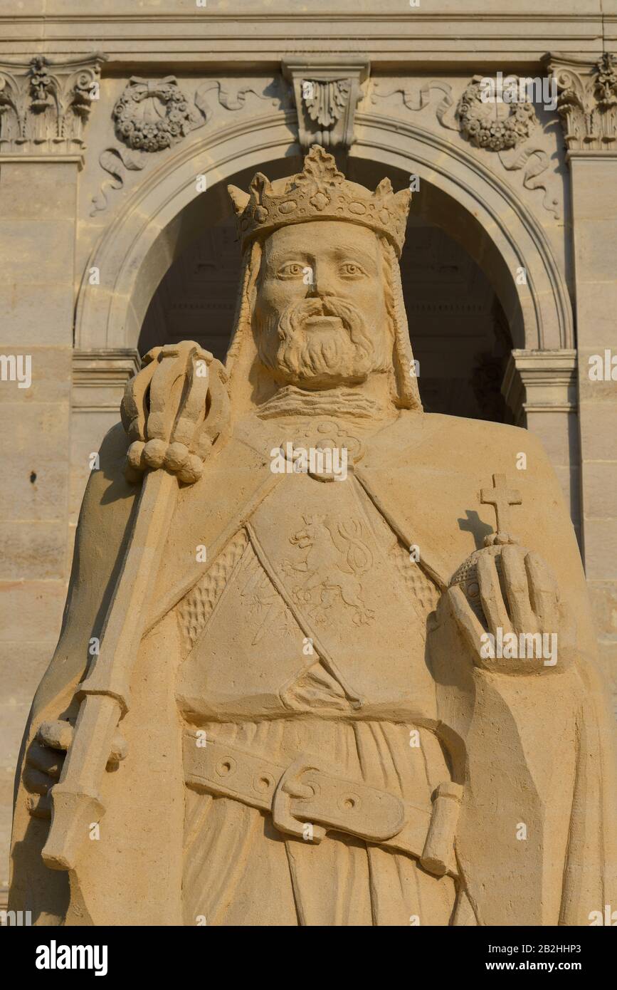 Sandskulptur, Kaiser Karl IV., Karlsbad, stilsicheren Stockfoto